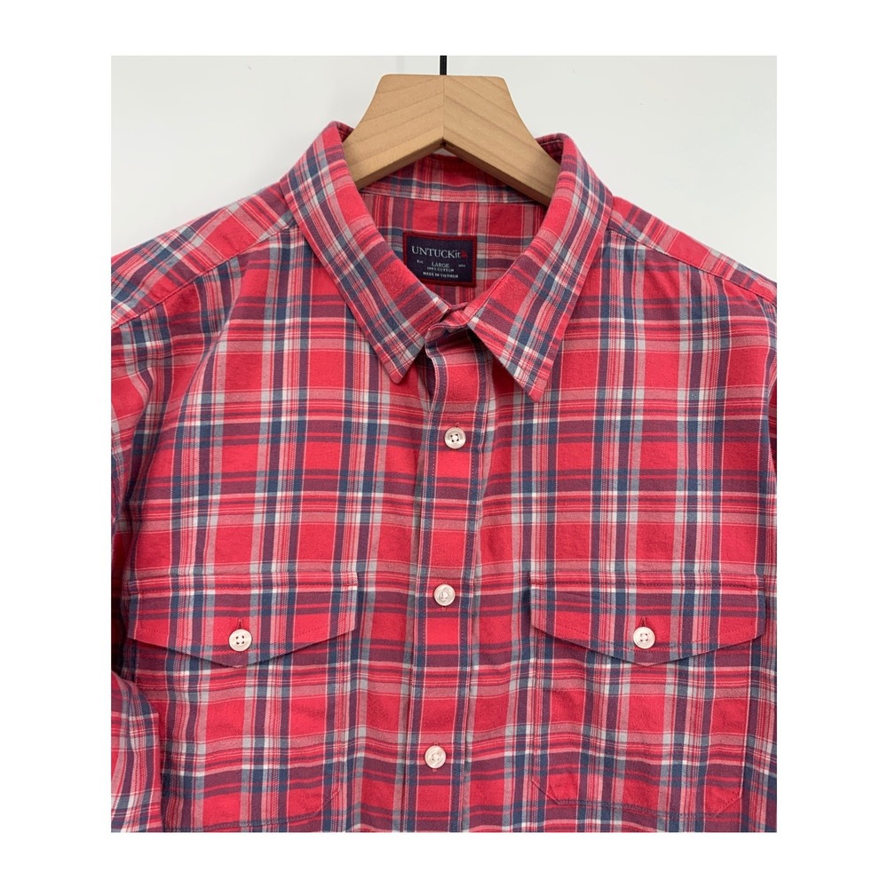 UNTUCKit Flannel Shirt Mens Large Red Blue Plaid Button Down Long Sleeve